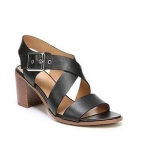 Franco Sarto Helga Black Leather Block Heel Strappy Sandals Womens 10M